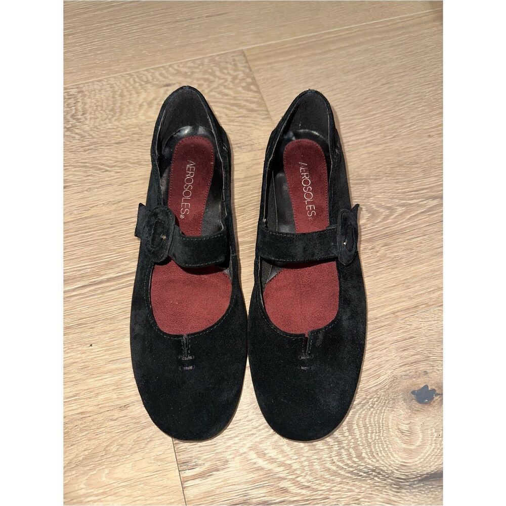 W7 NEW Aerosoles Black Suede Mary Jane Flats